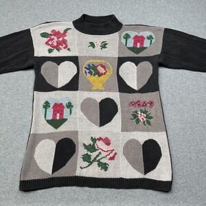 Christina Sweater Womens‎ Large Patchwork Floral Hearts Mock Neck Pullover VTG